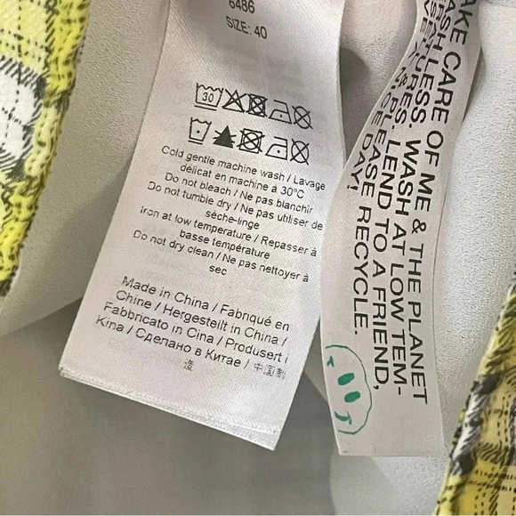 Ganni Womens 8 - 10 Yellow Plaid Organza Puffed Sleeve Cropped Top Blouse - Picture 11 of 15